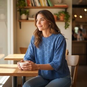 NEW Madewell Blue Eyelet Cotton Embroidered Crop Top Blouse XXS Made in India